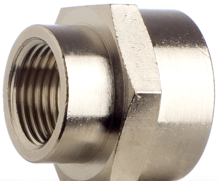 Reduziermuffe 1/2-3/8 Zoll Sechskant Messing vernickelt