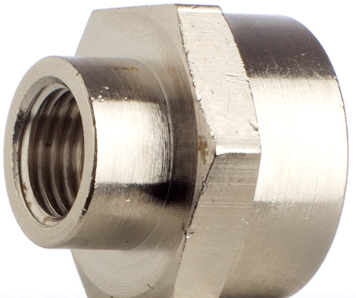 Reduziermuffe 1/2-1/4 Zoll Sechskant Messing vernickelt