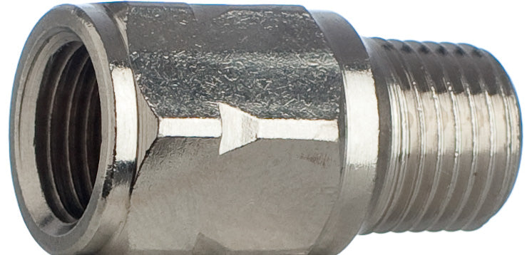 Rückschlagventil 3/8 Zoll IG-AG, Messing vernickelt, Viton, Mineralöl, Kraftstoff, Wasser, -10 °C bis +130 °C