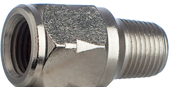 Rückschlagventil 1/8 Zoll IG-AG, Messing vernickelt, Viton, Mineralöl, Kraftstoff, Wasser, -10 °C bis +130 °C