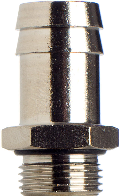 Schlauchtülle 16 mm, 3/8 Gewinde, zylindrisch, NBR-O Ring, Messing vernickelt