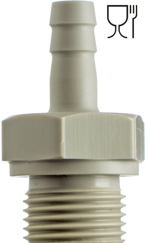 Schlauchtülle 12 mm, 1/2 Gewinde, zylindrisch, Polypropylen PP, lebensmittelecht