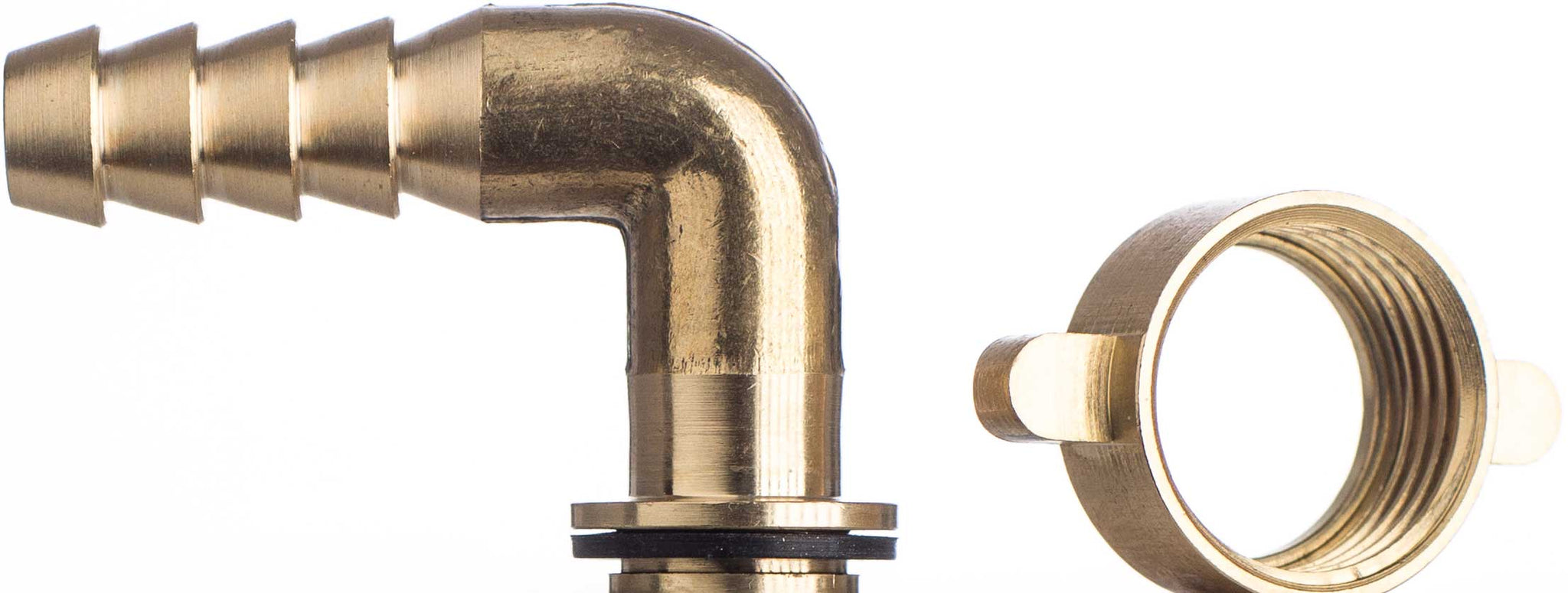 Schlauchtülle 90 Grad Bogen, zweiteilig 1/2 Zoll, 10 mm Schlauchtülle, flachdichtend, Messing