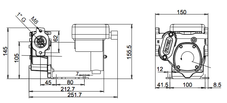 Umfüllpumpe Diesel, 24 Volt, 70 l/min, Bypass, Vorfilter eingebaut, selbstansaugend
