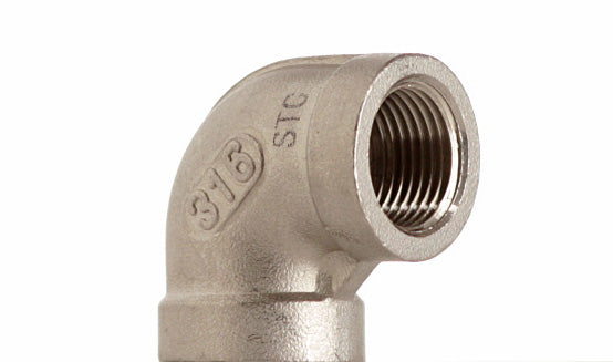 Winkelfitting, 3/8 Zoll IG-IG, Edelstahlbogen V4A, 90 Grad, Benzin, Diesel, Öl, Wasser, Luft