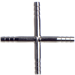 Schlauchverbinder Edelstahl Kreuz Form für 4 mm Schläuche.